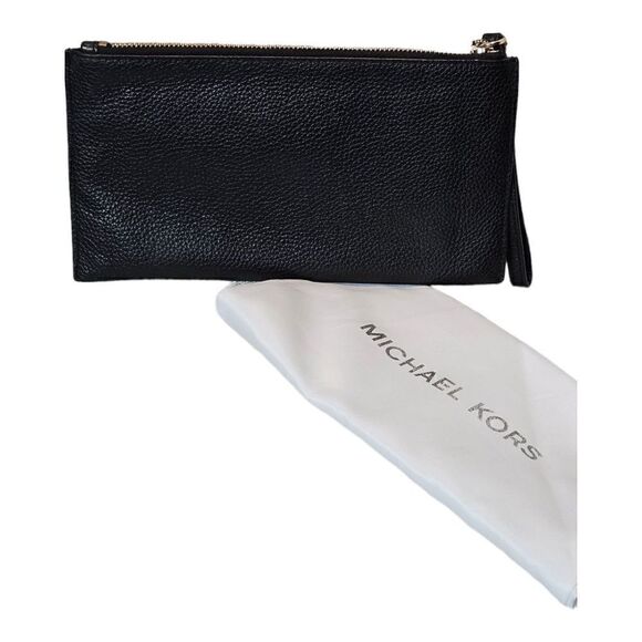 Michael Kors Womens Black Leather Zip Top Closure Clutch NWOT - Picture 8 of 9